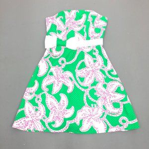 Lilly Pulitzer Strapless Green and Pink Floral Mini Dress